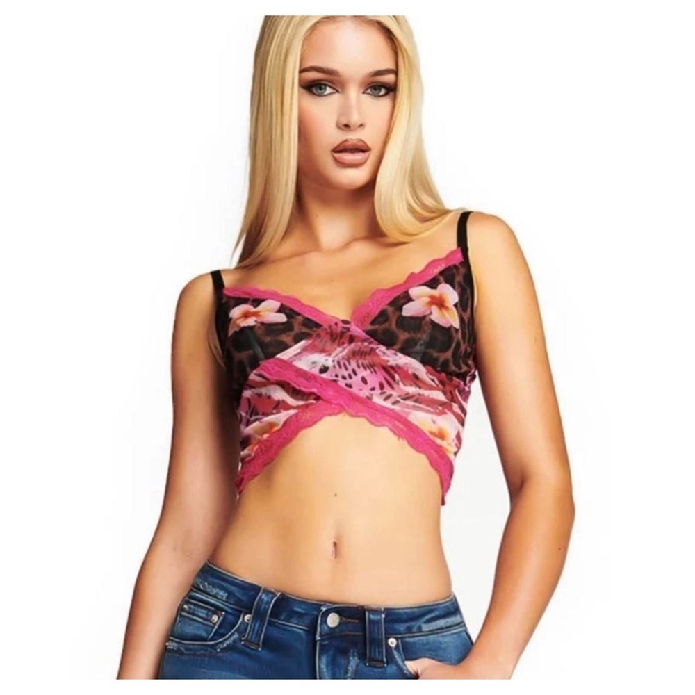 I.AM.GIA | Mayari Mesh Pink Leopard Hibiscus Top Cami Festival | S